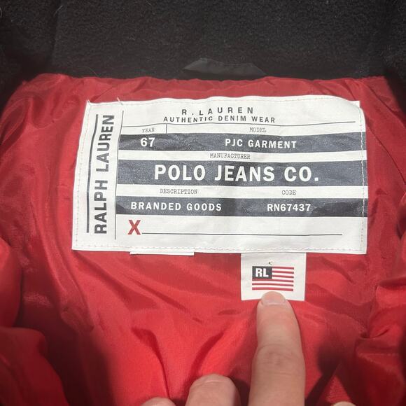 Polo Jeans Co Ralph Lauren Puffer Coat Black Red Large - Picture 3 of 4